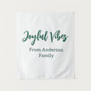 Joyful vibes christmas green holiday family name tapestry