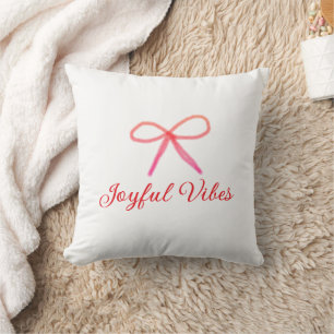 Joyful vibes christmas RED BOW holiday family name Throw Pillow