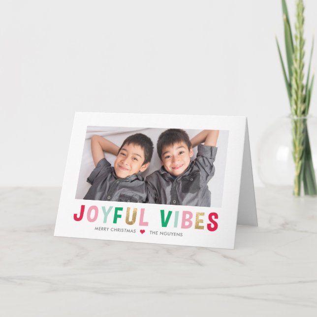 Joyful Vibes Editable Colour Folded Holiday Card (Front)