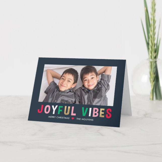 Joyful Vibes Editable Colour Folded Holiday Card (Front)
