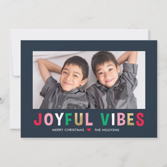 Joyful Vibes Editable Colour Holiday Photo Card (Front)