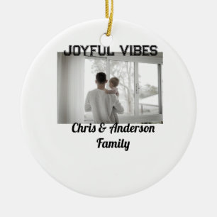 Joyful Vibes father son family Christmas holiday p Ceramic Ornament