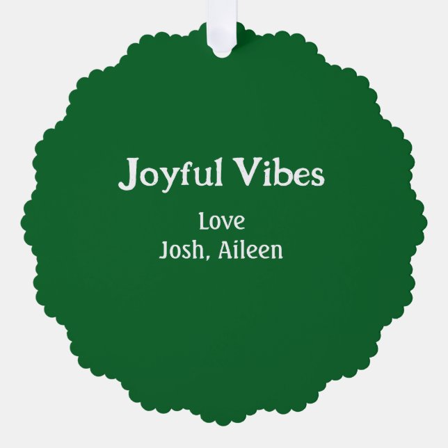 Joyful Vibes green Christmas holidays love family Ornament Card (Front)