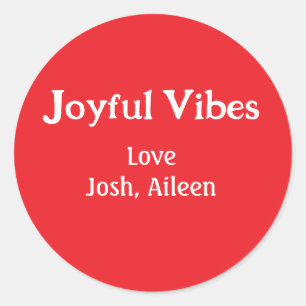 Joyful Vibes red Christmas holidays love family si Classic Round Sticker