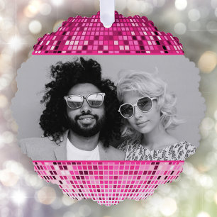 Joyful Vibes Retro Disco Ball Photo Christmas  Ornament Card