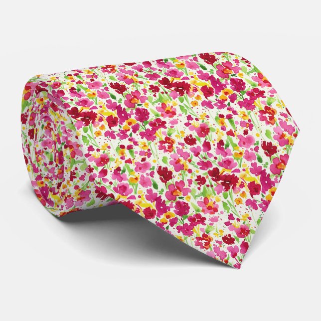 Joyful Vibrant Wildflower Watercolor Burst Tie (Rolled)
