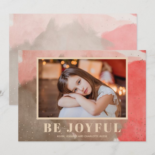 Joyful Watercolor Christmas Photo Holiday Card (Front/Back)