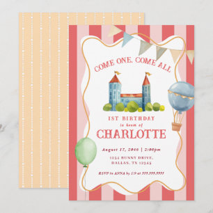 Joyful Watercolor Circus Baby 1st Birthday Party Invitation
