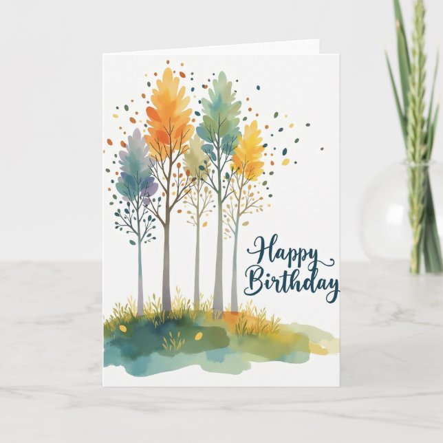 Joyful Watercolor Trees Card (Front)