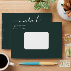 Joyful White Script Return Name Address Green Envelope