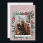 Joyful. Winter Christmas botanical greenery photo Holiday Card<br><div class="desc">"Joyful" Christmas botanical greenery photo card for Winter Holidays.</div>