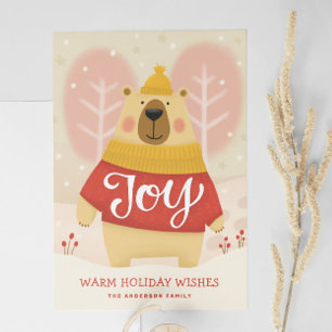 Joyful Winter Cozy Bear   Cute Animal Christmas Holiday Card