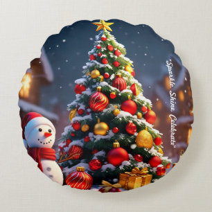 "Joyful Winter Nights" Round Pillow