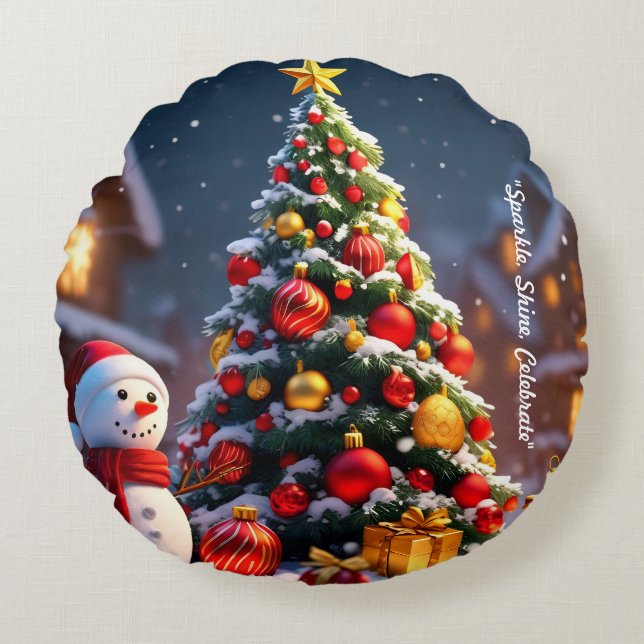 "Joyful Winter Nights" Round Pillow (Front)