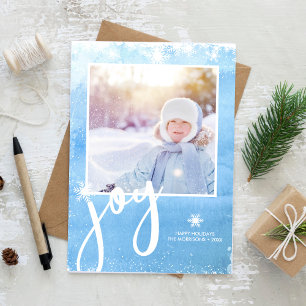 Joyful Winter Watercolor Snowflake Holiday Photo Card