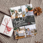 Joyful Wish | Christmas Photo Collage Card<br><div class="desc">Beautiful typography based holiday photo card features four of your favourite square family photos in a collage layout. "Joyful Wishes" appears in the centre in white hand lettered typography on a charcoal grey chalkboard background accented with white sketched leaves and red holly berries. Customize with your personal greeting, family names...</div>