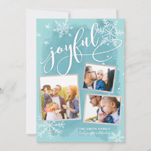 Joyful Wishes Christmas 3 Multi-Photo Collage Holiday Card