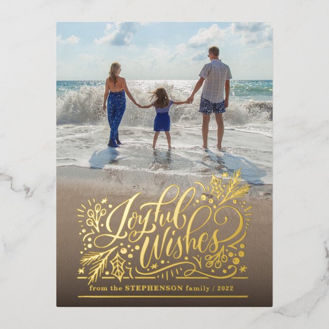 Joyful Wishes Foil Holiday Post Card (Front)