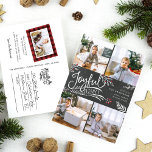 Joyful Wishes Holiday Photo Collage Postcard<br><div class="desc">Beautiful typography based holiday photo postcard features four of your favorite square family photos in a collage layout. "Joyful Wishes" appears in the center in white hand lettered typography on a charcoal gray chalkboard background accented with white sketched leaves and red holly berries. Customize with your personal greeting, family names...</div>