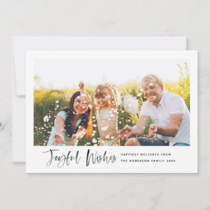 Joyful Wishes Modern Script Minimal Photo Holiday Card