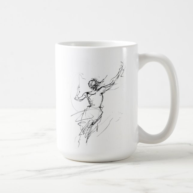 Joyful Woman in Motion Abstract Sketch Coffee Mug (Right)