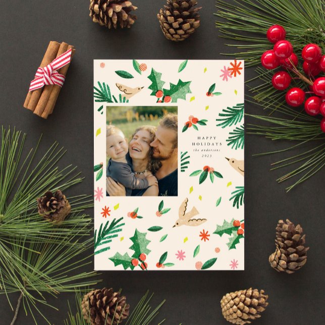 Joyful Woodland Botanicals Christmas Holiday Card (Creator Uploaded)
