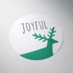 Joyful Woodland Reindeer | Green Nordic Christmas Classic Round Sticker<br><div class="desc">Add a touch of holiday cheer with this green “Joyful” Christmas sticker, featuring a hand drawn woodland reindeer and festive message. The charming forest design makes it perfect for kids’ gifts, winter parties, or cozy Christmas wrapping. Ideal as a gift tag, envelope seal, party favour label, or stocking stuffer sticker....</div>