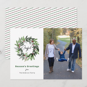 Joyful Wreath Minimal Photo Christmas Holiday Card
