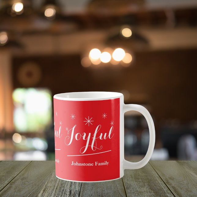 Joyful Xmas Gift Chic Script Rustic Red Christmas  Coffee Mug (Personalize these Joyful red mugs and enhance your festivities.)
