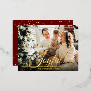 Joyful, Your Photo, Name & Message Gold Foil Holiday Postcard