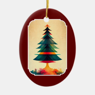 Joyfull Christmas Tree Geometric Artsy Design Ceramic Ornament