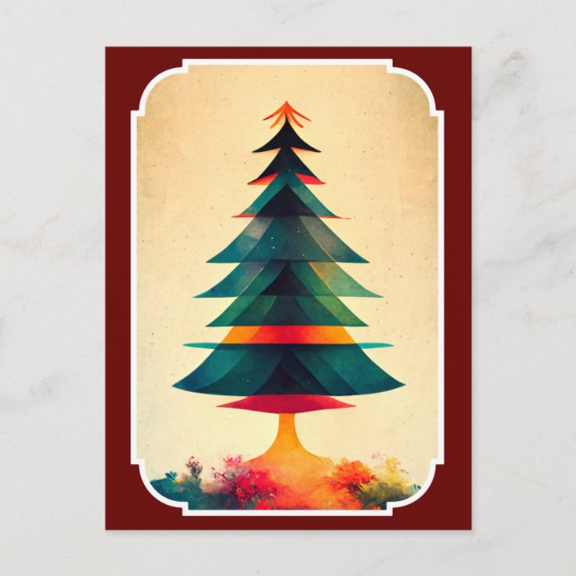 Joyfull Christmas Tree Geometric Artsy Design Postcard (Front)