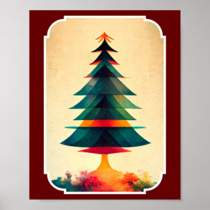 Joyfull Christmas Tree Geometric Artsy Design Poster