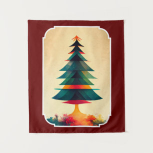 Joyfull Christmas Tree Geometric Artsy Design Tapestry