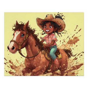 Joyfull Horse Riding Cowgirl Poster