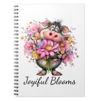 Joyiful Blooms: Cute Pig & Floral Spiral Notebook