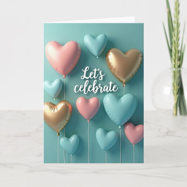Joyous Birthday Floating Hearts Card (Front)
