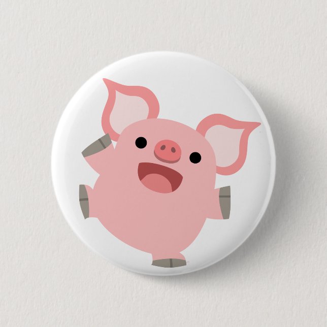Joyous Cartoon Pig Button Badge (Front)