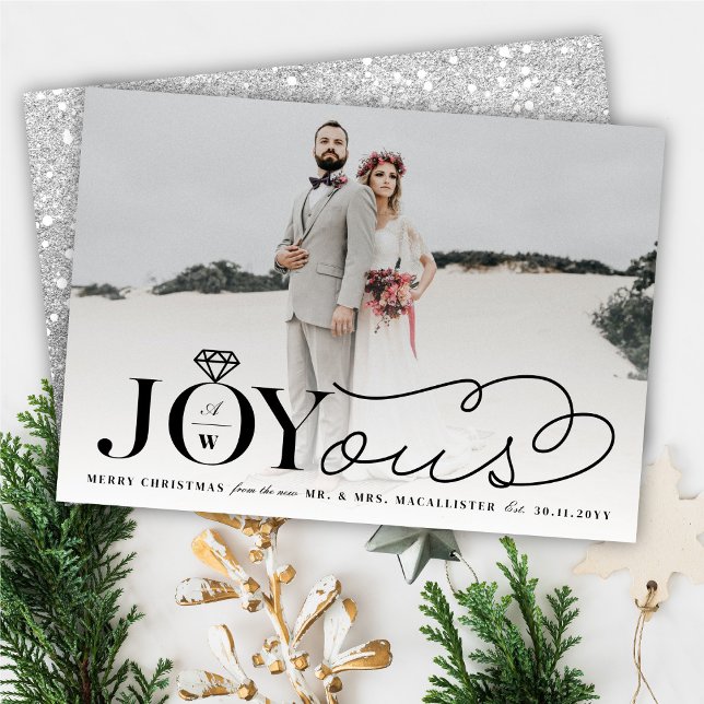 Joyous Diamond Ring Monogram Classic Wedding Holiday Card (Creator Uploaded)
