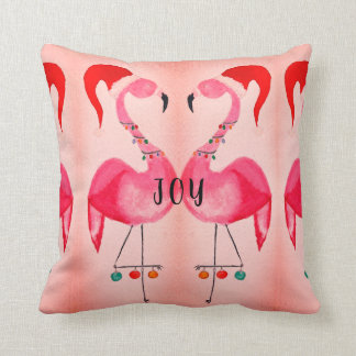 Joyous Flamingo Christmas Throw Pillow