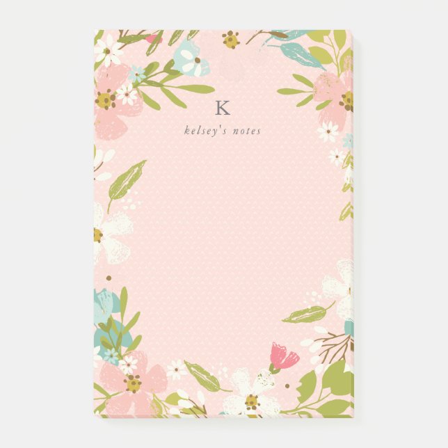 Joyous Floral on Pink Post-it Notes (Front)