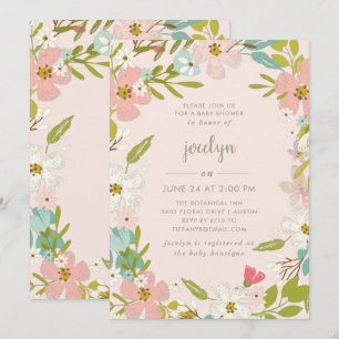 Joyous Floral   Pink Baby Shower Invitation