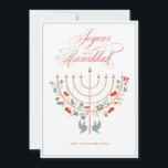 Joyous Hanukkah Festive Menorah Candle Photo Holiday Card<br><div class="desc">Joyous Hanukkah, send your Hanukkah wishes to your family and friends with our beautiful customizable photo card. Our design features our beautiful hand-drawn menorah candle in faux rose gold decorated with beautiful festive florals and leaves. Doves are also incorporated into this beautiful Hanukkah-inspired design. "Joyous Hanukkah" is written in a...</div>