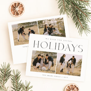 Joyous Holidays Chic Family 3 Photo Christmas Card