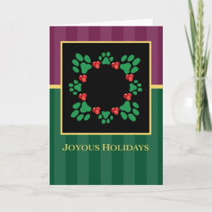 Joyous Holidays Paw Print Wreath Greeting Card
