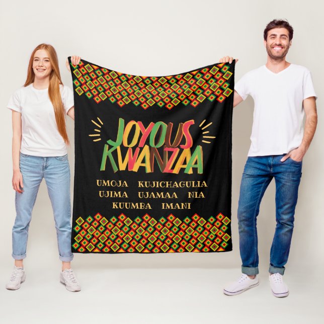 Joyous Kwanzaa with Nguzo Saba Fleece Blanket (In Situ)