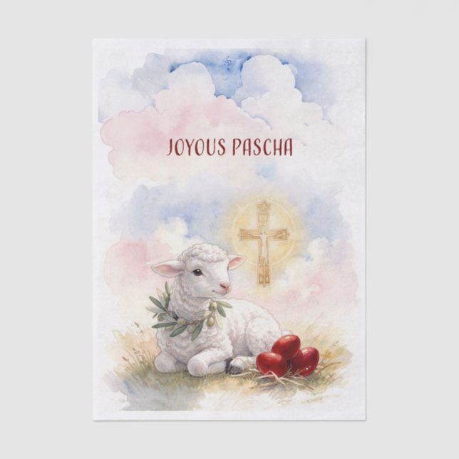 Joyous Pascha Lamb, Red Eggs and Cross Tissue Paper (Front)
