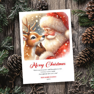 Joyous Santa And Rudolph Classic Holiday Greeting Card