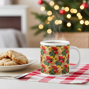 Joyous Santa Claus Climbs Christmas Tree Holiday Large Coffee Mug