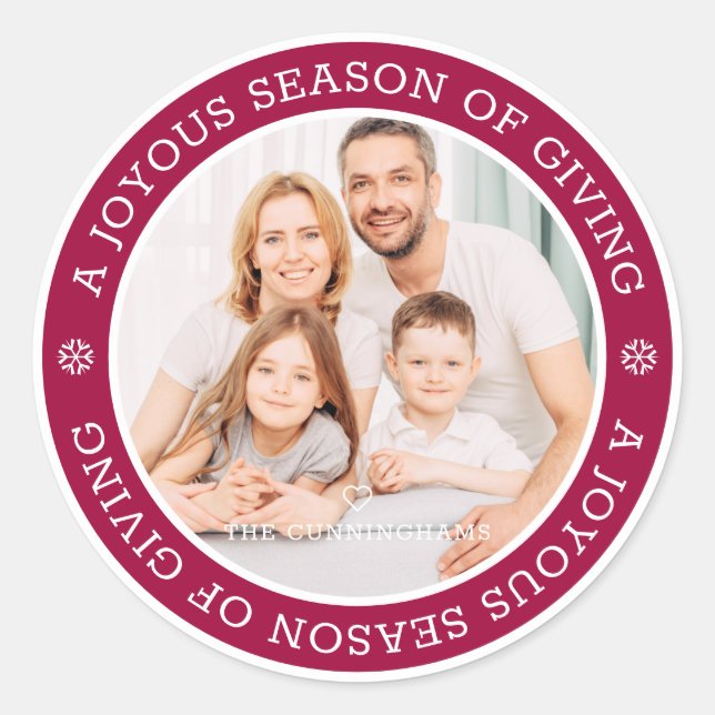 Joyous Season's Greetings | Custom Photo Classic Round Sticker (Front)